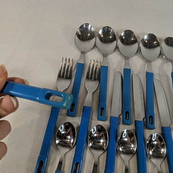 Abert INOX Italy 18/CR 16 Set Cutlery Utensils Teaspoons Soup Knives Forks Blue - Picture 9 of 14
